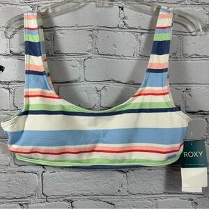 Roxy Juniors’ Line Up Striped Pique Bralette Bikini Swim Top Off-White M NWT